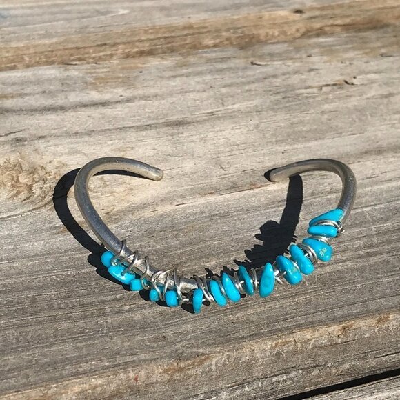 Genuine Sleeping Beauty Turquoise Solid Sterling Silver Cuff Bracelet Handmade - Picture 8 of 16